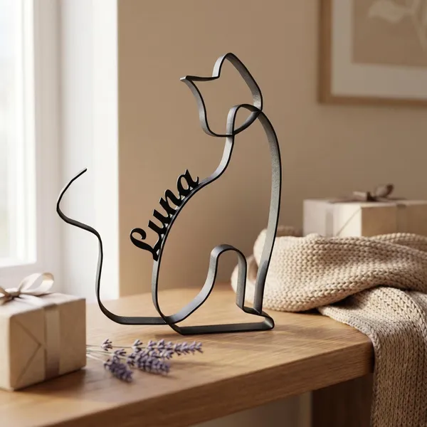 Katze Figur One Line Art Personalisiert