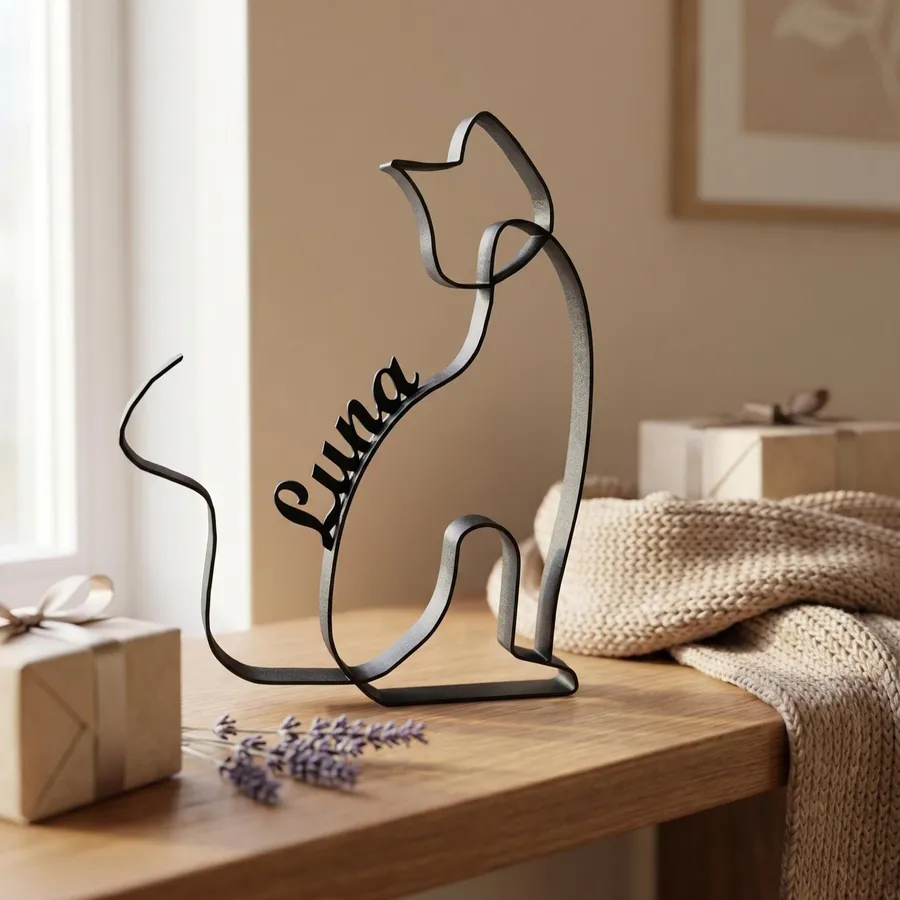 Katze Figur One Line Art Personalisiert